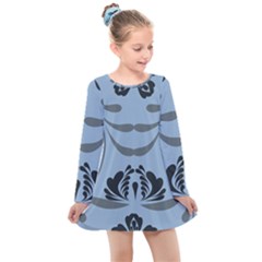 Folk Flowers Print Floral Pattern Ethnic Art Kids  Long Sleeve Dress by Eskimos