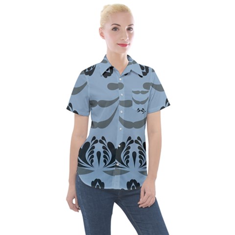 Folk Flowers Print Floral Pattern Ethnic Art Women s Short Sleeve Pocket Shirt by Eskimos