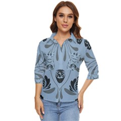 Folk Flowers Print Floral Pattern Ethnic Art Women s Quarter Sleeve Pocket Shirt