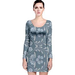 Folk Flowers Print Floral Pattern Ethnic Art Long Sleeve Velvet Bodycon Dress