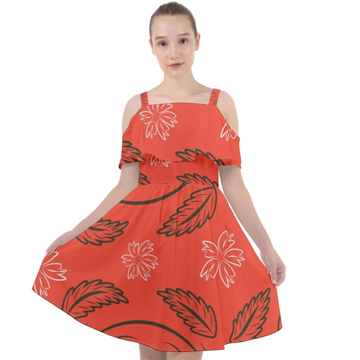 Folk flowers print Floral pattern Ethnic art Cut Out Shoulders Chiffon Dress