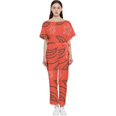 Folk Flowers Print Floral Pattern Ethnic Art Batwing Lightweight Chiffon Jumpsuit