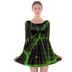 Officially Sexy Green & Black Laser Long Sleeve Skater Dress by OfficiallySexy