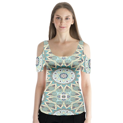 Mandala  Butterfly Sleeve Cutout Tee  by zappwaits