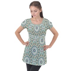 Mandala  Puff Sleeve Tunic Top