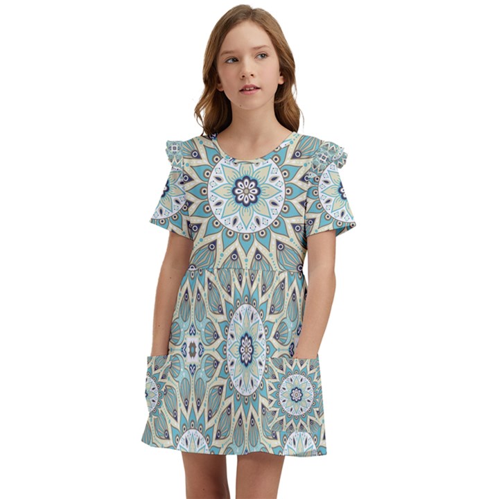 Mandala  Kids  Frilly Sleeves Pocket Dress