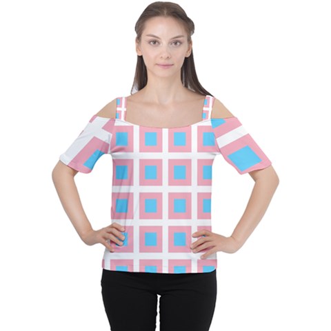 Trans Flag Squared Plaid Cutout Shoulder Tee by WetdryvacsLair