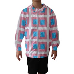 Trans Flag Squared Plaid Kids  Hooded Windbreaker