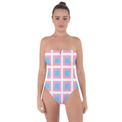 Trans Flag Squared Plaid Tie Back One Piece Swimsuit by WetdryvacsLair