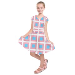 Trans Flag Squared Plaid Kids  Short Sleeve Dress by WetdryvacsLair