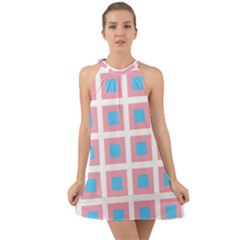 Trans Flag Squared Plaid Halter Tie Back Chiffon Dress by WetdryvacsLair