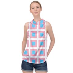 Trans Flag Squared Plaid High Neck Satin Top by WetdryvacsLair