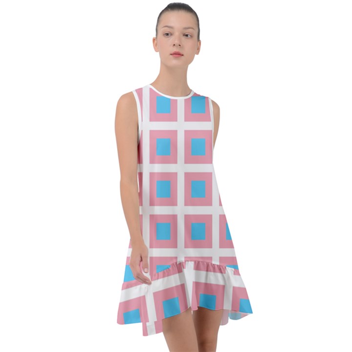 Trans Flag Squared Plaid Frill Swing Dress