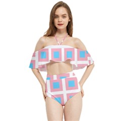 Trans Flag Squared Plaid Halter Flowy Bikini Set  by WetdryvacsLair