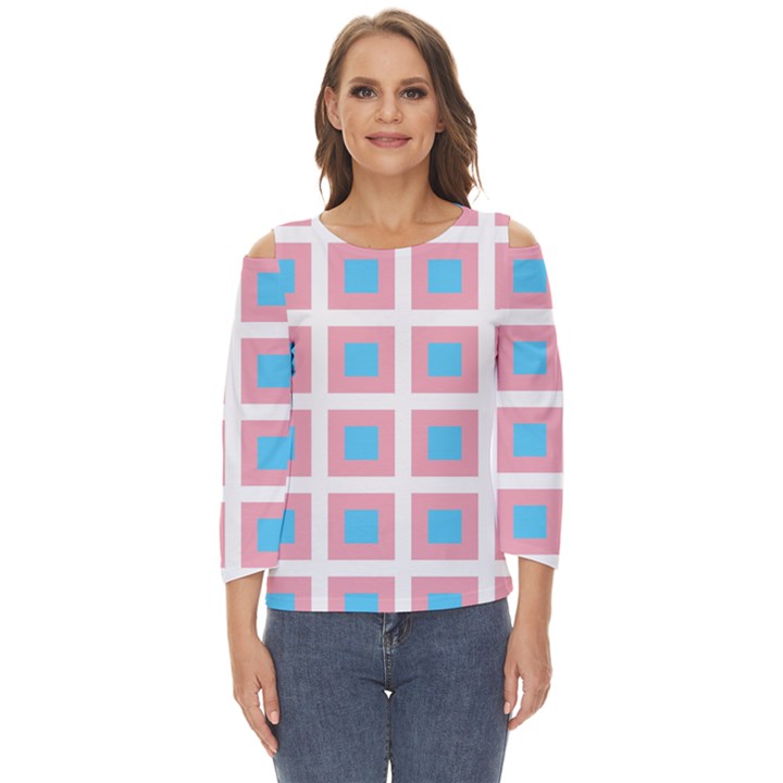 Trans Flag Squared Plaid Cut Out Wide Sleeve Top