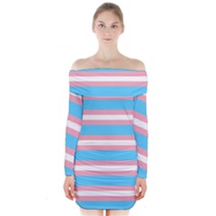 Trans Flag Stripes Long Sleeve Off Shoulder Dress