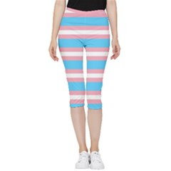 Trans Flag Stripes Inside Out Lightweight Velour Capri Leggings 