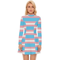 Trans Flag Stripes Long Sleeve Velour Longline Dress