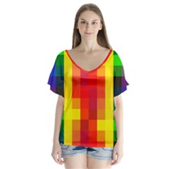 Pride Plaid V-neck Flutter Sleeve Top by WetdryvacsLair