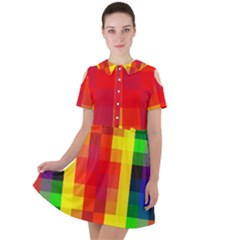 Pride Plaid Short Sleeve Shoulder Cut Out Dress  by WetdryvacsLair