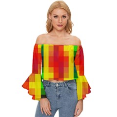 Pride Plaid Off Shoulder Flutter Bell Sleeve Top