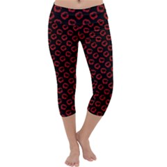 Red Lips Kiss Glitter Capri Yoga Leggings by idjy