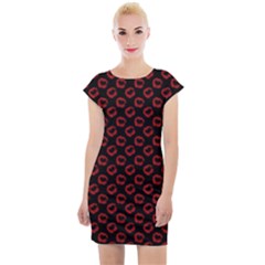 Red Lips Kiss Glitter Cap Sleeve Bodycon Dress by idjy