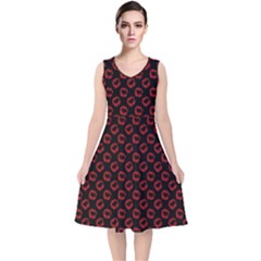 Red Lips Kiss Glitter V-neck Midi Sleeveless Dress  by idjy