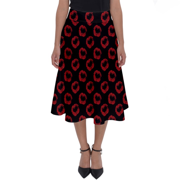 Red Lips Kiss Glitter Perfect Length Midi Skirt