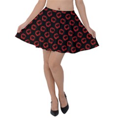 Red Lips Kiss Glitter Velvet Skater Skirt by idjy