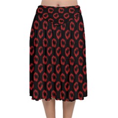 Red Lips Kiss Glitter Velvet Flared Midi Skirt by idjy