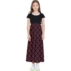 Red Lips Kiss Glitter Kids  Flared Maxi Skirt by idjy