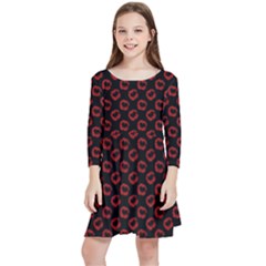 Red Lips Kiss Glitter Kids  Quarter Sleeve Skater Dress by idjy