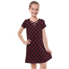 Red Lips Kiss Glitter Kids  Cross Web Dress by idjy