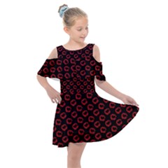 Red Lips Kiss Glitter Kids  Shoulder Cutout Chiffon Dress by idjy