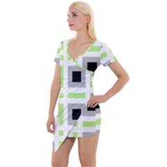 Agender Flag Plaid Short Sleeve Asymmetric Mini Dress by WetdryvacsLair