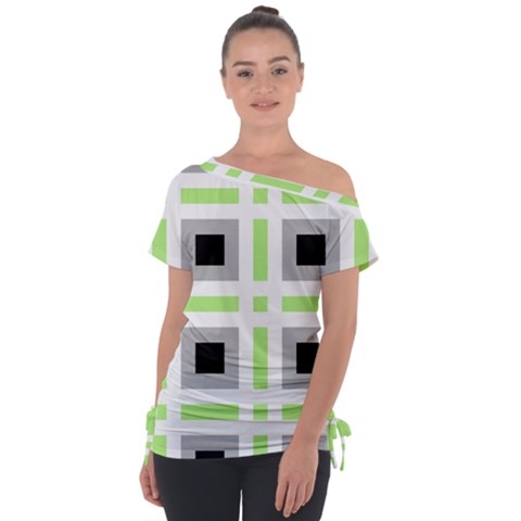 Agender Flag Plaid Off Shoulder Tie-up Tee by WetdryvacsLair