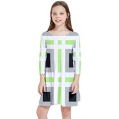 Agender Flag Plaid Kids  Quarter Sleeve Skater Dress by WetdryvacsLair