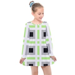 Agender Flag Plaid Kids  Long Sleeve Dress by WetdryvacsLair