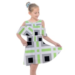 Agender Flag Plaid Kids  Shoulder Cutout Chiffon Dress