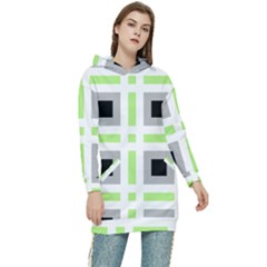 Agender Flag Plaid Women s Long Oversized Pullover Hoodie