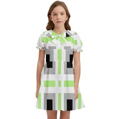 Agender Flag Plaid Kids  Bow Tie Puff Sleeve Dress by WetdryvacsLair