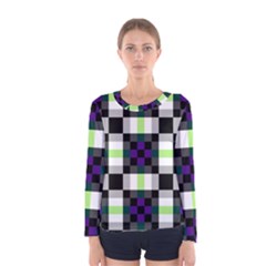 Agender Flag Plaid With Difference Women s Long Sleeve Tee