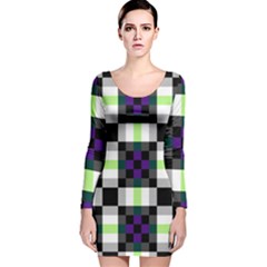 Agender Flag Plaid With Difference Long Sleeve Velvet Bodycon Dress