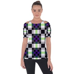 Agender Flag Plaid With Difference Shoulder Cut Out Short Sleeve Top by WetdryvacsLair