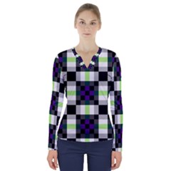 Agender Flag Plaid With Difference V-neck Long Sleeve Top by WetdryvacsLair