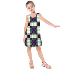 Agender Flag Plaid With Difference Kids  Sleeveless Dress by WetdryvacsLair