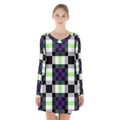 Agender Flag Plaid With Difference Long Sleeve Velvet V-neck Dress by WetdryvacsLair