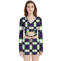 Agender Flag Plaid With Difference Velvet Wrap Crop Top And Shorts Set by WetdryvacsLair