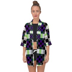 Agender Flag Plaid With Difference Open Front Chiffon Kimono by WetdryvacsLair